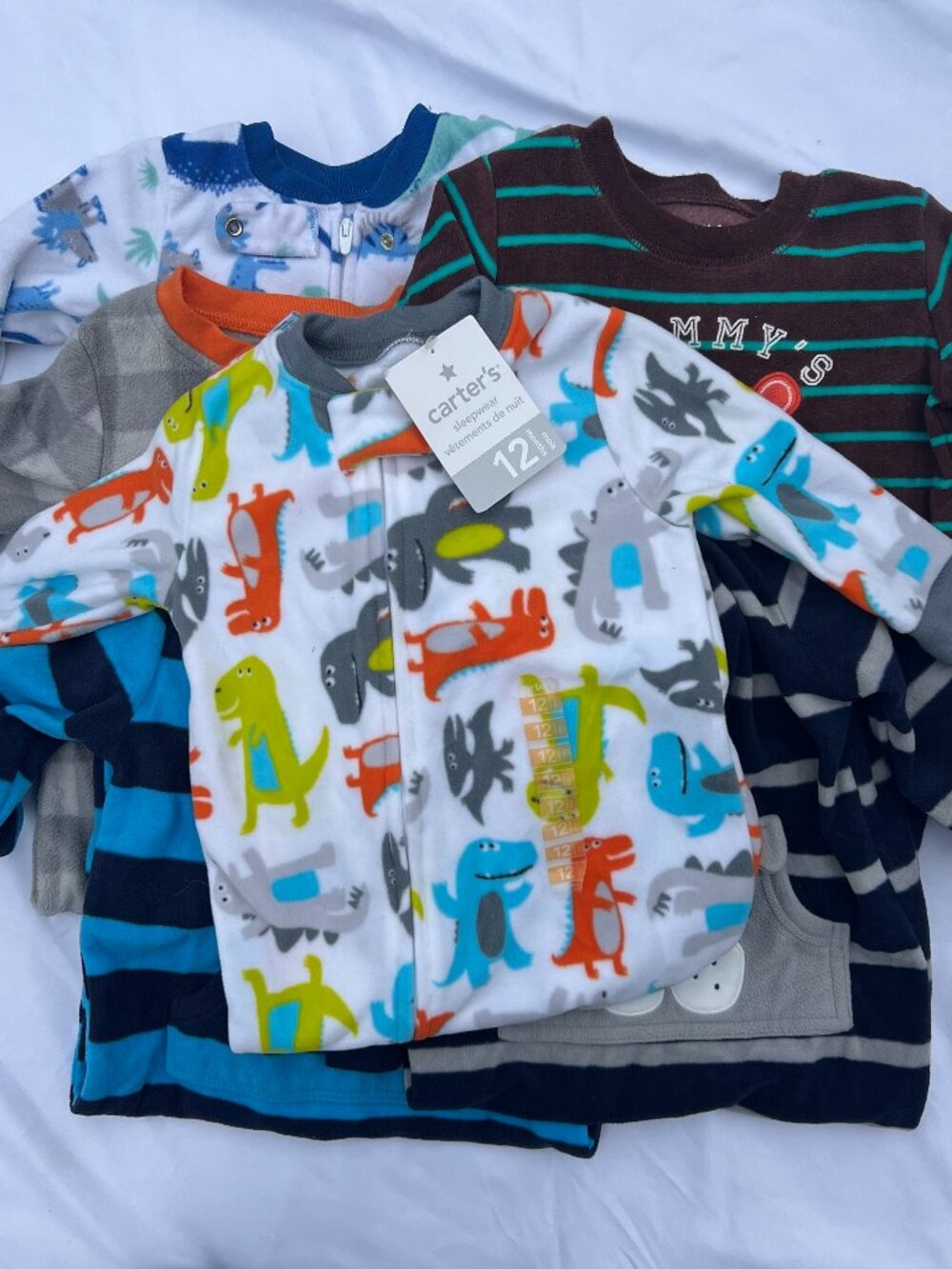 Boys 12M Fleece Sleeper Lot of 6 — Carter's NWT + Disney Tigger — EUC